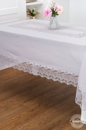 Beril Lüx Dantelli Keten Kumaş Gri Masa Örtüsü 160x230 Cm 1122
