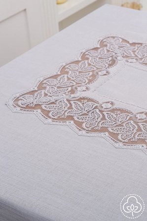 Beril Lüx Dantelli Keten Kumaş Gri Masa Örtüsü 160x230 Cm 1122