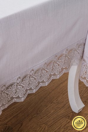 Beril Lüx Dantelli Keten Kumaş Gri Masa Örtüsü 160x230 Cm 1122