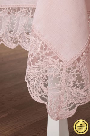 Narin Lüx Dantelli Keten Kumaş Pudra Masa Örtüsü 160x230 Cm 1127