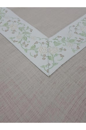 Gonca Jakar Bordürlü Keten Kumaş Bej Masa Örtüsü 160x230 Cm 1132