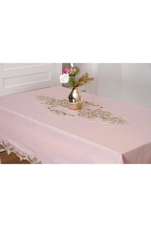 Henna Güpürlü Keten Pudra Sofra Takımı 8 Kişilik 160x230cm 17 Prç. 1149