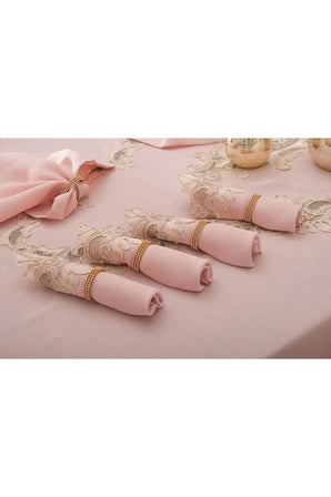 Perla Güpürlü Keten Pudra Sofra Takımı 8 Kişilik 160x230 Cm 17 Prç. 1163