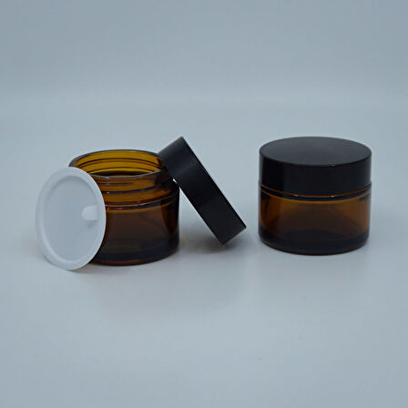 10 ADET BOŞ CAM KREM KAVANOZU, 50 ML, SİLİNDİR MODEL, AMBER
