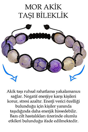 Sertifikalı Açık Mor Gri Damarlı Akik Taşı Bileklik - Makrome