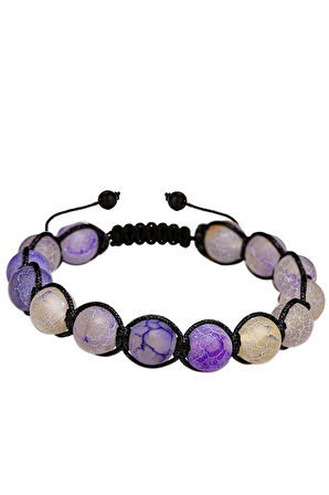 Sertifikalı Açık Mor Gri Damarlı Akik Taşı Bileklik - Makrome