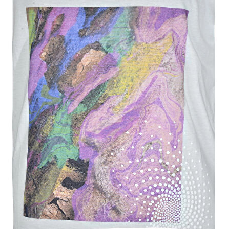 Kadın Ekru On The Rocks Baskılı Özel Tasarım Limited Edition V Yaka Modal Pamuk T-shirt