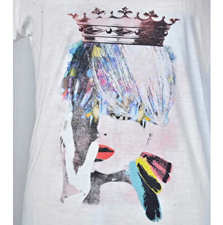 Kadın Ekru Art Save The Queen Baskılı Özel Tasarım Limited Edition V Yaka Modal Pamuk T-shirt