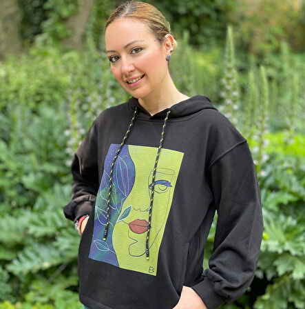 Kadın Siyah  Baskılı Özel Tasarım Limited Edition Kapşonlu Sweatshirt