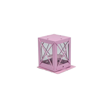 Fener Tipi Metal Mumluk Pembe+Mum Hediyeli 8cm