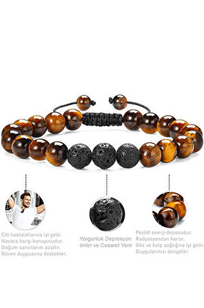 Sertifikalı Gerçek Kaplan Gözü Taşı Çift Doğal Taş Bileklik Seti Doğal Renk Siyah