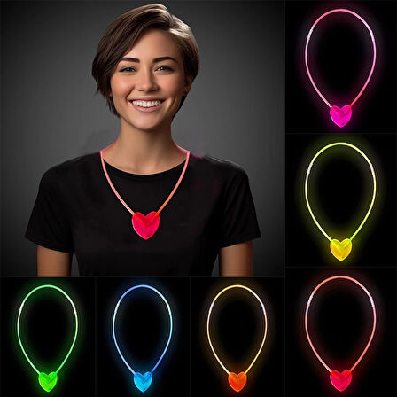 Çocuk Karanlıkta Yanan Glow Stick Kalp Şekilli Kolye 6 Renk 6 Adet