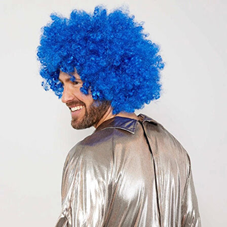 Çocuk Mavi Renk Kıvırcık Afro Bonus Peruk