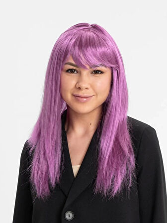 Çocuk Rose Pembe Renk Düz Kesim Uzun Parti Peruğu Takma Saç
