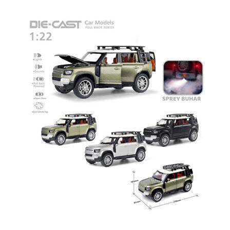  HCL-510A Çek Bırak 1:22 Sesli Ve Işıklı Buharlı DF Metal Jeep