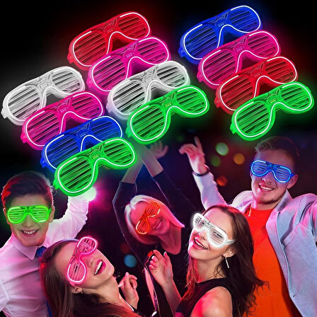 Glow Işıklı Panjur Parti Gözlüğü 3 Fonksiyonlu Eğlenceli Aksesuar 12 Adet