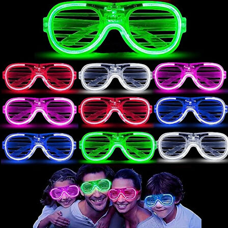 Glow Işıklı Panjur Parti Gözlüğü 3 Fonksiyonlu Eğlenceli Aksesuar 12 Adet