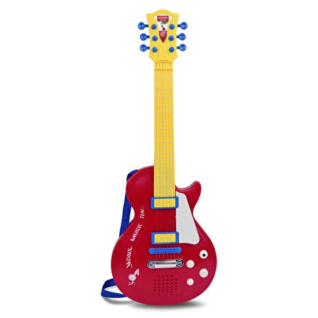 Elektronik Tuşlu ve Telli Askılı Kırmızı Gitar, Çocuklar İçin Eğitici Müzik Aleti