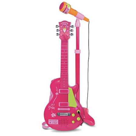 Elektronik Ayaklı Mikrofonlu Pembe Gitar, Çocuklar İçin Eğitici Müzik Aleti
