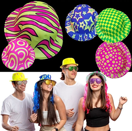 Plastik Neon UV Işık Parti Şapkası 1 Adet Renkli ve Eğlenceli Aksesuar
