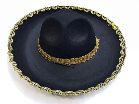 Altın Renk Şeritli Meksika Mariachi Latin Şapkası 55 cm Çocuk Kostüm Aksesuarı