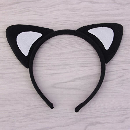 Kedi Kulak Taç Siyah İçi Beyaz Pofuduk 15x17 cm Şık ve Eğlenceli Aksesuar