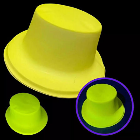 Neon Partisi Sarı Plastik Fötr Şapka Canlı Renkli Parti Aksesuarı