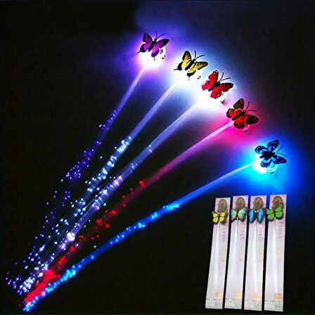 Led Fiber Optik Işıklı Kelebek Saç Klipsi Eğlenceli ve Şık Parti Aksesuarı