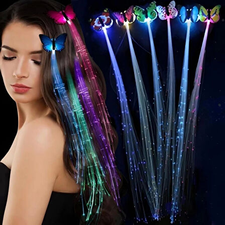 Led Fiber Optik Işıklı Kelebek Saç Klipsi Eğlenceli ve Şık Parti Aksesuarı