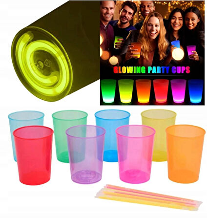 Karanlıkta Yanan Mega Glow Bardaklar 8 Adet Gece Işığı Özelliği