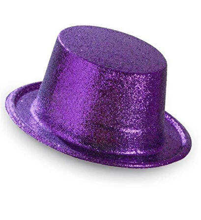 Koyu Mor Violet Parıltılı Simli Fötr Silindir Parti Şapkası Renkli ve Özel