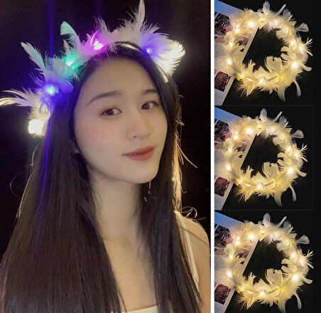 Led Işıklı Rengarenk Yanan 3 Fonksiyonlu Renkli Parti Tacı 12x12 cm