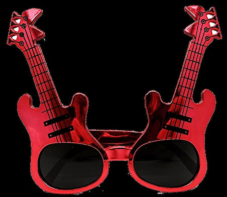 Kırmızı Rockn Roll Gitar Şekilli Parti Gözlüğü 15x15 cm Eğlenceli Aksesuar