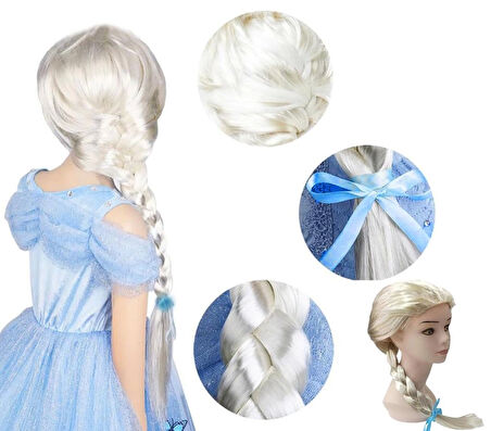 Karlar Ülkesi Elsa Frozen Peruğu Platin Altın Dore Renk Çocuk Kostüm