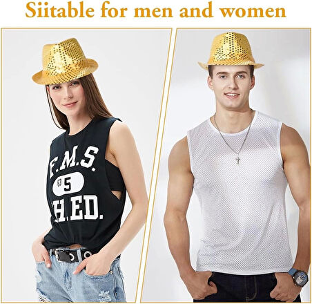 Disko Star Altın Gold Payetli Fötr Şapka Yetişkin Boy
