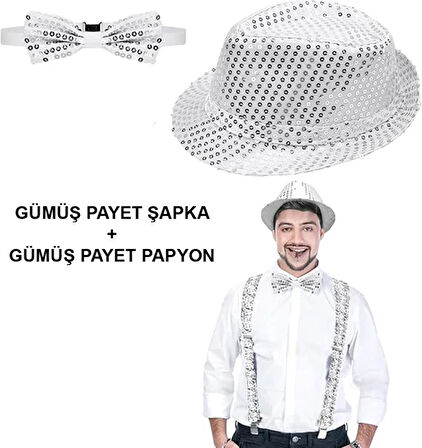 Gümüş Payetli Şapka ve Papyon Seti Parıltılı Yetişkin Kostüm Seti