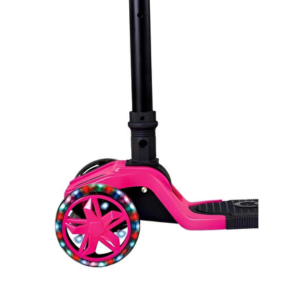 Çocuk Işıklı Katlanabilir Scooter Pembe Renkli ve Eğlenceli Kullanım