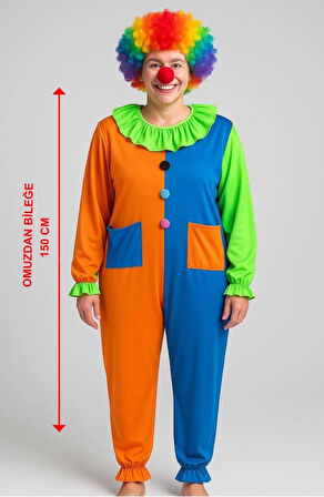 Eğitici Çocuk Gelişim Palyaço Kostüm Seti 150 cm (Peruk + Burun + Kostüm)
