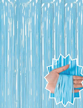 Eğitici Oyuncak Soft Mavi Püsküllü Kapı Perdesi - Parti, Baby Shower, Sünnet Süsü 1x2 m