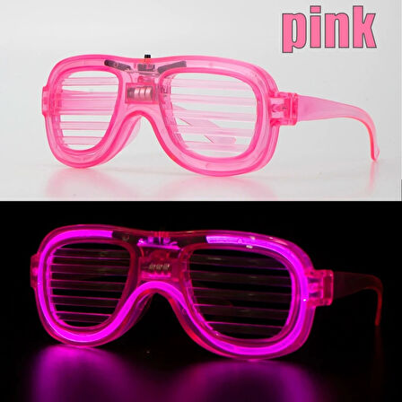 Eğitici Çocuk Pembe Led Işıklı Parti Gözlüğü - Neon Glow Şerit Gözlük 3 Modlu