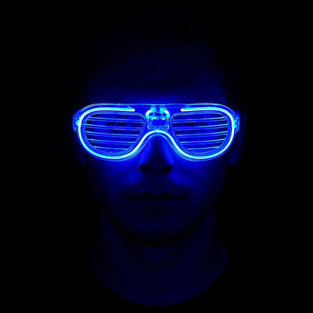 Eğitici Çocuk Mavi Led Işıklı Parti Gözlüğü - Neon Glow Şerit Gözlük 3 Modlu