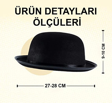 Eğitici Çocuk Charlie Chaplin Stil Çocuk Şapkası – Siyah Melon Parti Şapkası