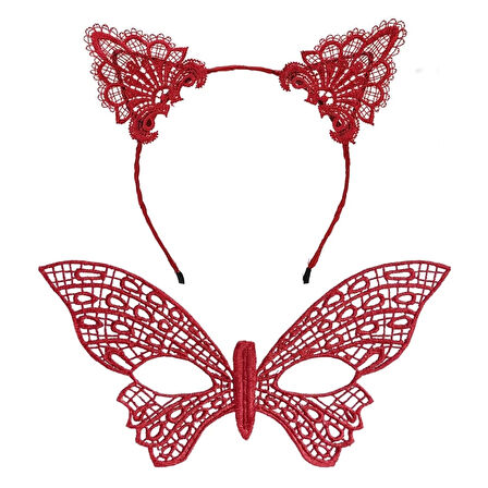 Eğitici Çocuk Gösterişli Kırmızı Dantel Maske ve Taç Seti 7 No – Masquerade ve Davetler için