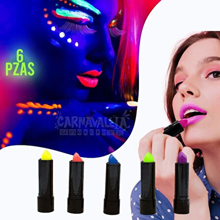 Çocuk Karanlıkta Parlayan Yanan UV Neon Ruj Yüz Boyama 6 Adet 6 Renk