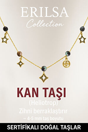 Sertifikalı Gold Heliotrop - Kan Taşı Şans Charm Kolye - Işıltı Serisi