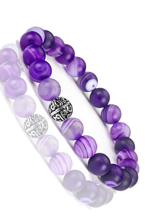 Sertifikalı Ham İşlenmemiş Mor Akik Taşı Bileklik - Gümüş Aparatlı