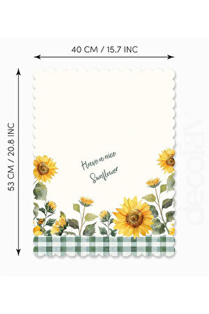 Sulu Boya Ayçiçekleri ve Slogan Tasarımlı Lazer Kesim Fırın Örtüsü 40x53cm
