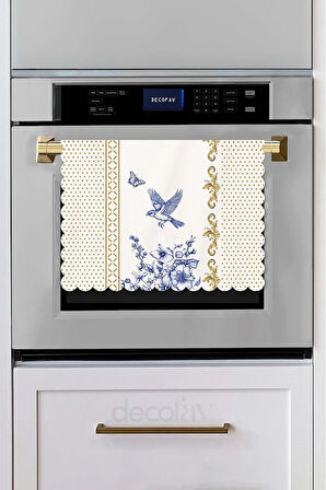 Royal White Uyumlu Çiçek ve Kuş Tasarımlı Lazer Kesim Dikişsiz Fırın Örtüsü - 40x53cm