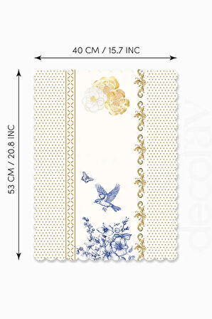 Royal White Uyumlu Çiçek ve Kuş Tasarımlı Lazer Kesim Dikişsiz Fırın Örtüsü - 40x53cm
