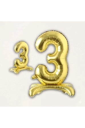 Dehaparty Rakam Balon Gold Ayaklı 70 cm 3 Yaş Parti Süsleme Malzemesi